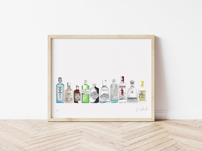 Gin Bottle Illustrated Art Print