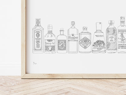 Gin Bottle Illustrated Art Print