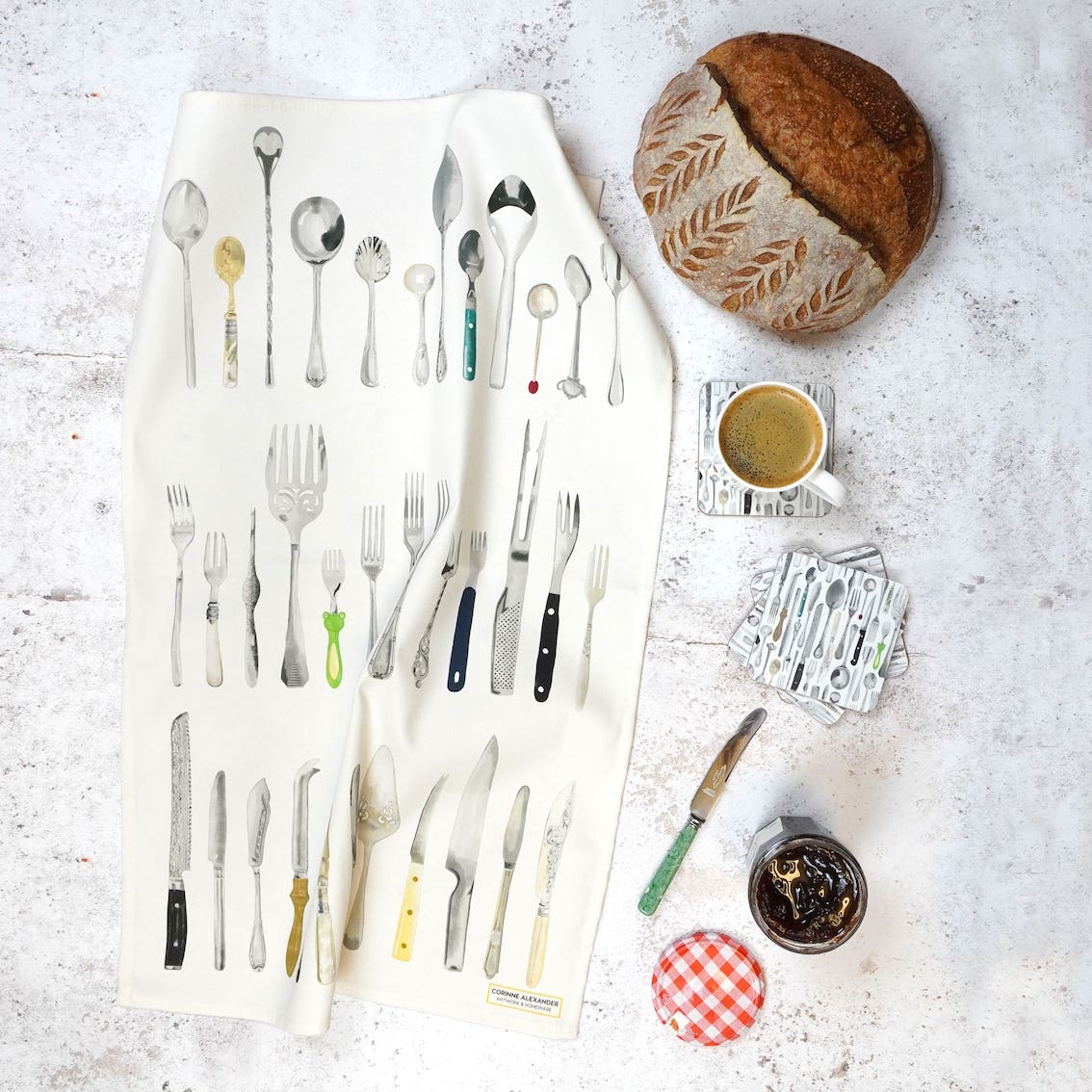 Illustrated Cutlery Tea Towel