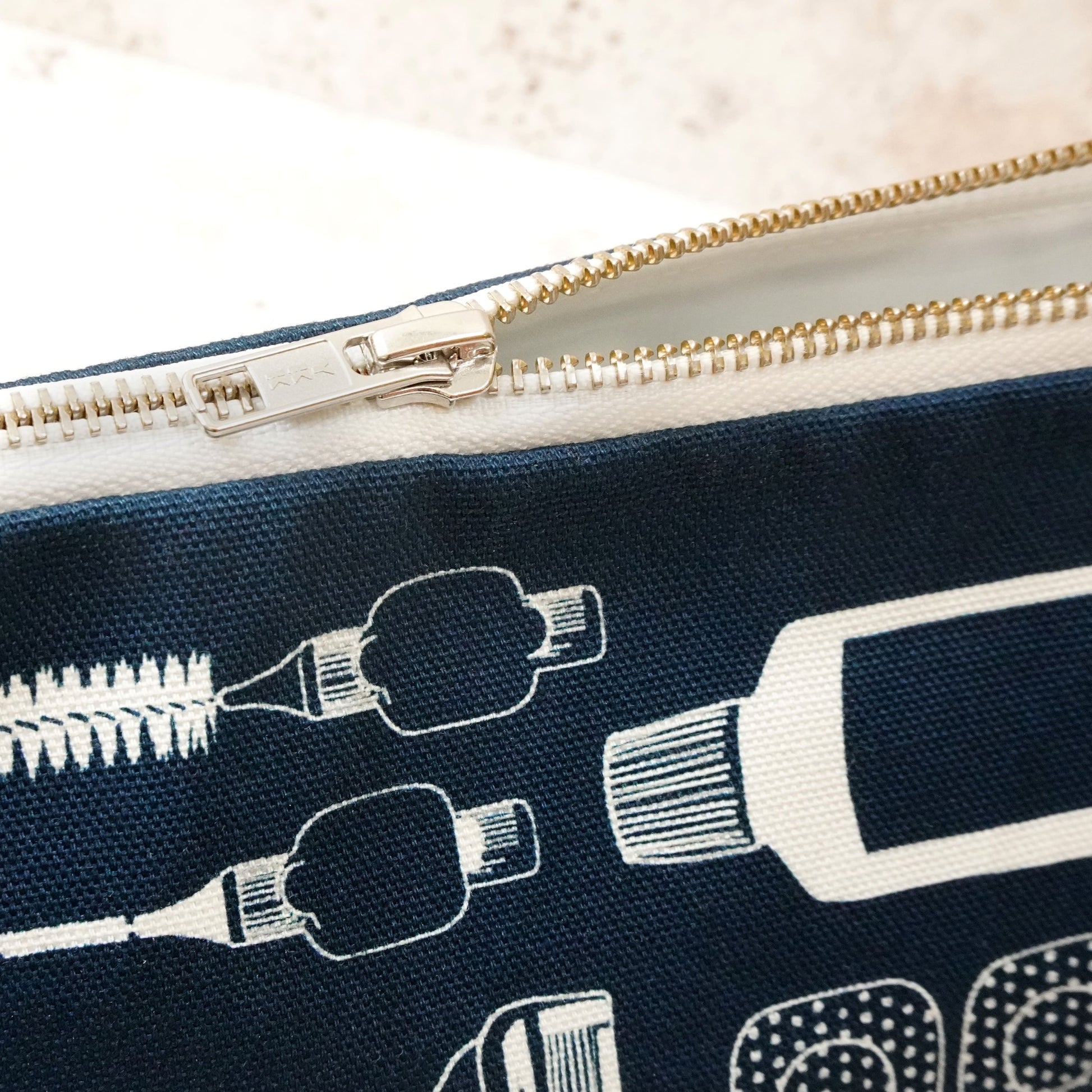 Blue Wash Bag zip detail